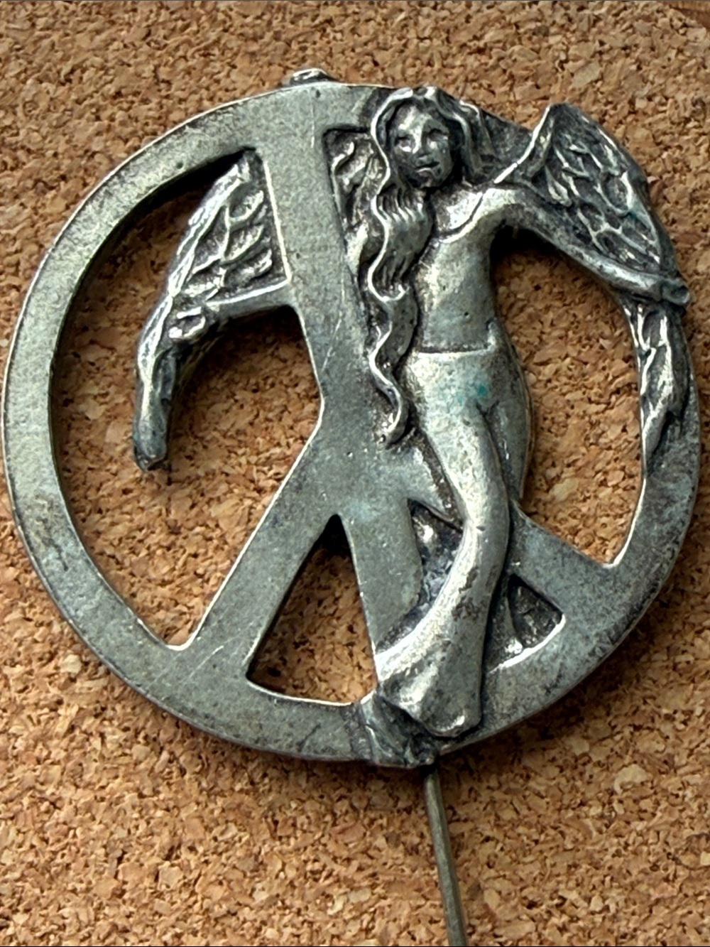 Canada pewter stick pin hat pan open work lady brooch art nouveau 1995 signed
